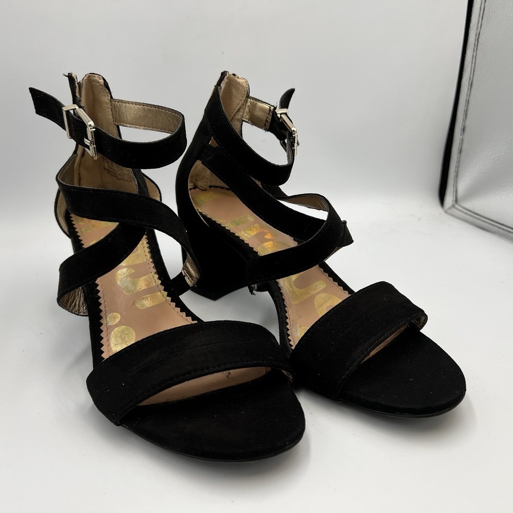 Circus by Sam Edelman Stella Microsuede Strappy Sandals Block Heel Black Sz 8